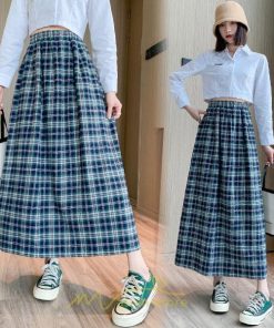 スカート | チェックロングウエストゴム チェック柄 大人 ハイウエスト Aライン30代40代50代 通学通勤 可愛い スカート ゆったり