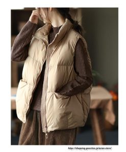 ベスト | ダウンレディース アウター 中綿スタンドカラー ジップアップ 秋冬 秋服 大人 防風防寒 ダウン 無地 トップス ベストアウター