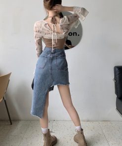 ひざ丈スカート | デニムスカート レディース ダメージ加工