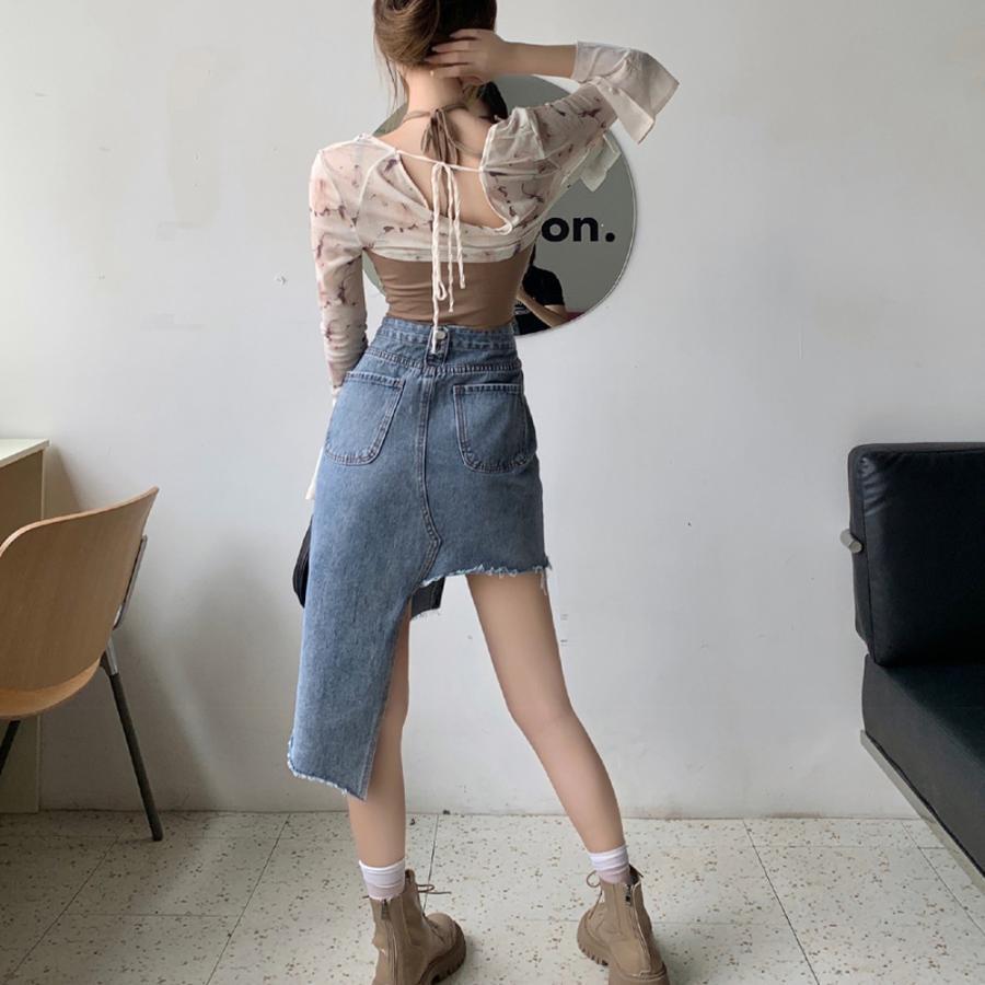 ひざ丈スカート | デニムスカート レディース ダメージ加工