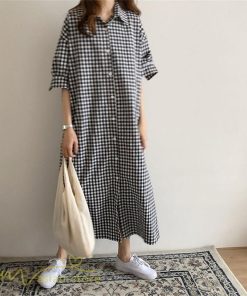 マキシ | ワンピース シャツワンピース チェック柄 可愛い マキシワンピース レディース 5分袖 春 夏 秋 20代 30代 着痩せ Aラインワンピース フリーサイズ 40代 50代