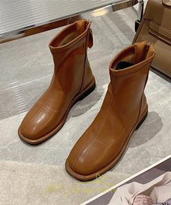 ショートブーツ | ブーツ レディース グランドトゥ 痛くない 歩きやすい 疲れない 滑りにくい 履きやすい ブラック オフホワイト カーキ ブラウン 22.5cm-25cm 黒