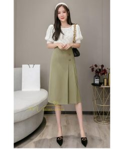 スカート | タイトボタン 膝下 ミディアム丈 ミモレ丈 キレイめ プリーツ通勤通学 ビジネス OL オフィス 春夏秋 2022新作 20代30代40代 着回し 無地人気