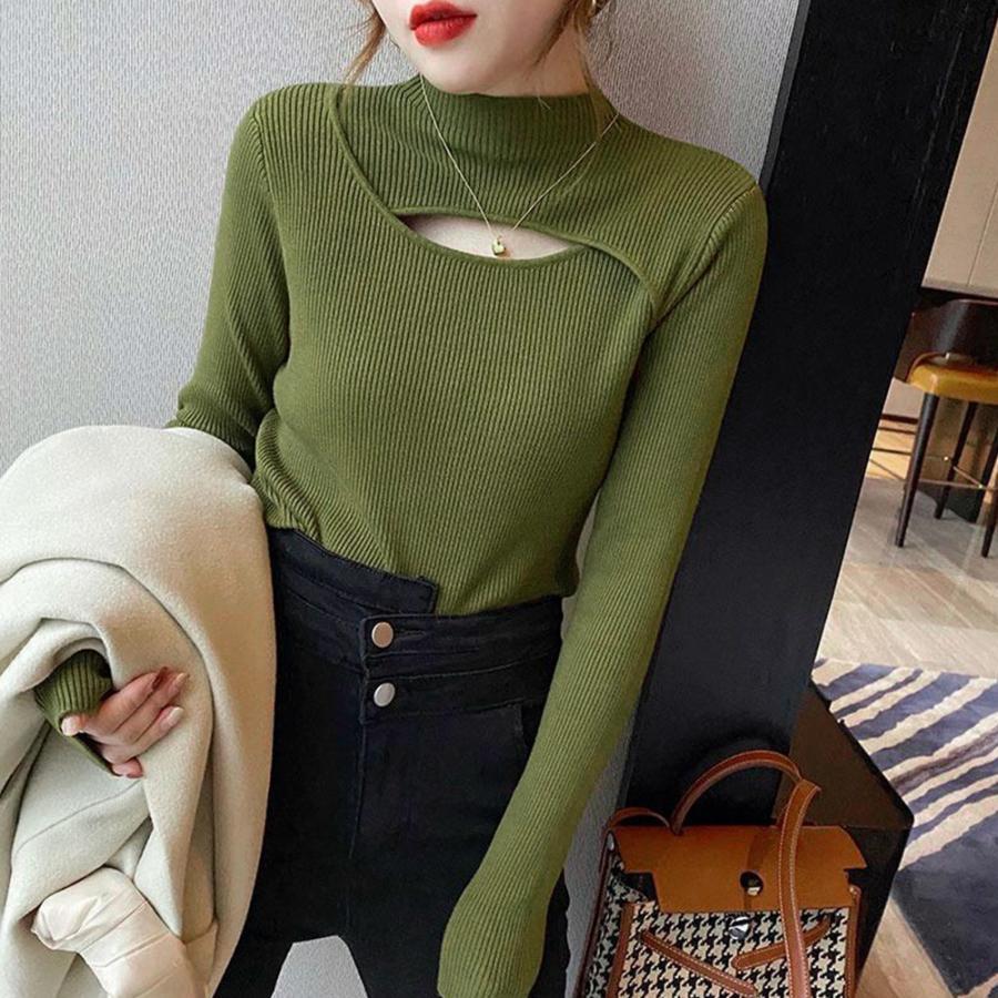 ニット・セーター | ニットトップス 胸開き プチハイネック