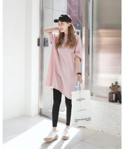 ｔシャツ・カットソー | 大きめTシャツ レディース 夏物 半袖 五分袖 カットソー ロングｔ ワンピース 無地 プルオーバー 白 黒 ルームウェア ゆったり Tシャツ 可愛い お出かけ 綿