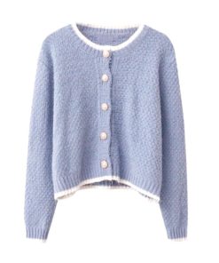 ニット・セーター | アウター Uネック パールボタン付き レディース 無地 ニットカーディガン 長袖 ショートニット ニットトップス