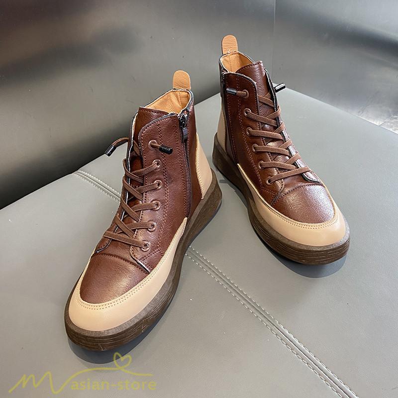 ショートブーツ | レディース ブーティー 太ヒール ブーツ ショートヒール カジュアル レースアップ 厚底 歩きやすい 厚底ブーツ コスプレ靴 編み上げブーツ