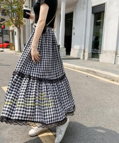 スカート | 2022年春新作 レディース ディース ボトムス チェックロング丈 ウエストゴム チェック柄 春 20代30代40代 通勤通学 カジュアル レトロ風 夏