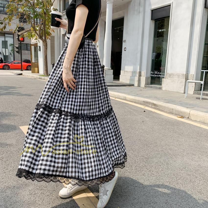 スカート | 2022年春新作 レディース ディース ボトムス チェックロング丈 ウエストゴム チェック柄 春 20代30代40代 通勤通学 カジュアル レトロ風 夏