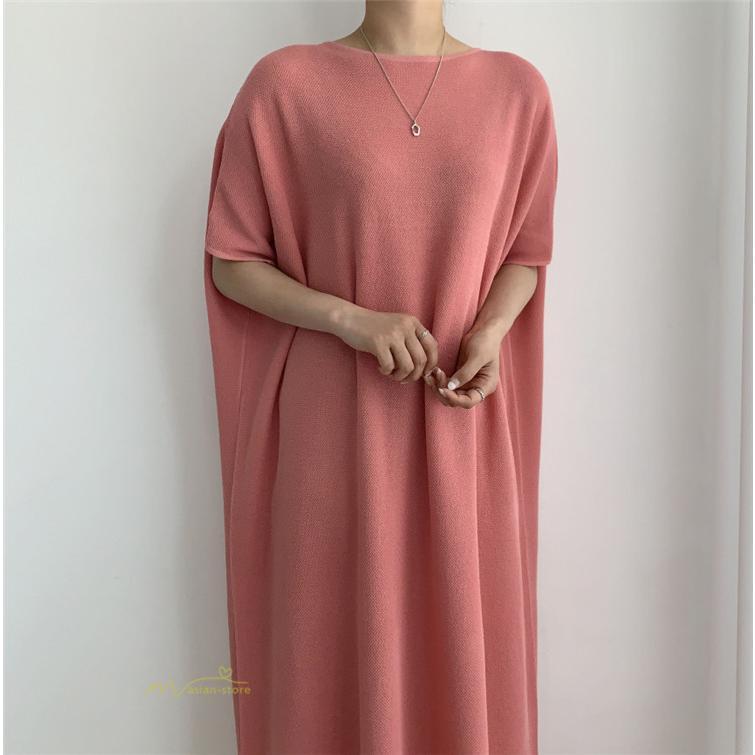 マキシ | ワンピース 夏 春 レディース 半袖 カジュアル 30代 20代 ロング かわいい 無地 5分袖 ゆるシルエット 体型カバー ビッグシルエット カジュアル