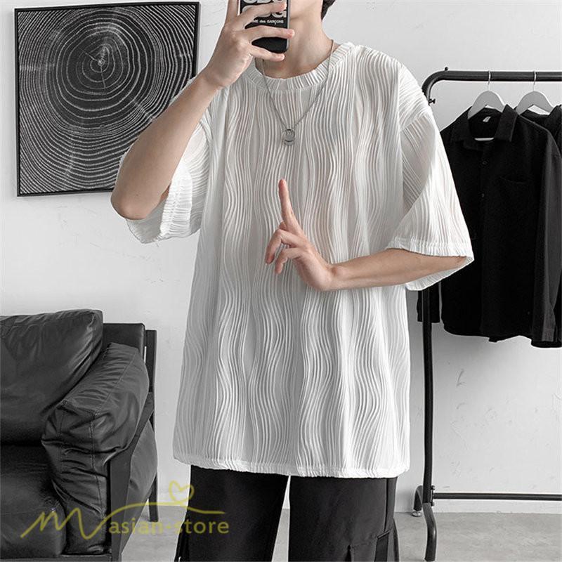 Tシャツ | Tシャツ メンズ カットソー 半袖丸首 シンプル ストライプ 夏新作 カッコウイイ メンズスタイル 上品 半袖 白 カジュアル 黒 クルーネック