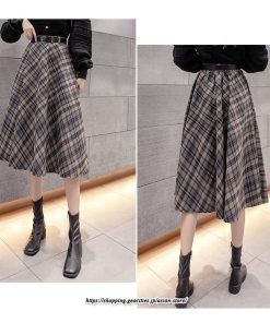 スカート | ロングミモレ レディース フレア Aライン ハイウエスト おしゃれ ゆったり ひざ下 体型カバー チェック柄 ラシャ ベルト付き 30代 20代 40代