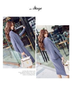 在庫ある | 短納期ニットワンピース ニットトップス 2点セット セットアップ タイトワンピース 裾スリット ハイネックショート丈トップス 長袖 シルエット OL カットソー