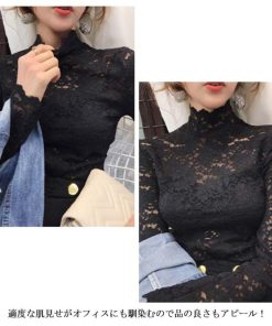 Tシャツ・カットソー | インナー 総レース シースルー 花柄 ハイネック カットソー 重ね着 レディース セクシー トップス エレガント