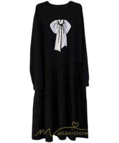 マキシ | 切り替えワンピース 長袖ワンピース 大きいサイズ ゆったり 体型カバー 黒ワンピース プリント ちょう 30代50代 かわいい 秋物 大人40代 レディース