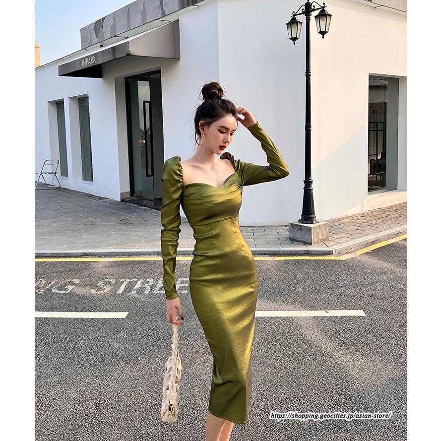 タイト | ワンピースタイトワンピース長袖 上品 セクシー高級感 ワンピース タイトワンピース ヒップアップ スリム 美ライン エレガント お呼ばれ シルエット