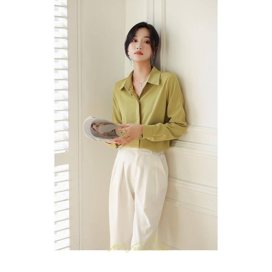 シャツ・ブラウス | ブラウス レディース オフィス 白 ホワイト おしゃれ 長袖 シャツカジュアル 制服 緑 グリーン シフォン 通勤 OL 二次会 上品 お仕事 デート お出かけ 女子会