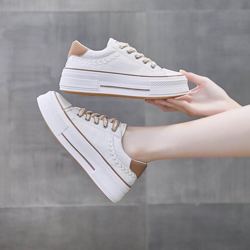スニーカー | レディースシューズ レースアップ ローカット 厚底靴 履きやすい キャンバス カジュアルシューズ フラットシューズ