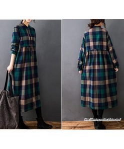 マキシ | チェック柄ワンピースリネン風 シャツワンピース 30代レディース秋物長袖 綿麻風 ゆったり ゆるシルエット 大人 チェック柄 可愛い 通学通勤 ロングシャツ
