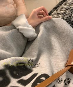 パーカー | トップス トレナー 裏起毛 長袖 秋冬 コーデ カジュアル 長袖トレーナー プリント 40代 50代 フリーサイズ レトロ風 グレー クルーネック 20代 30代 おしゃれ