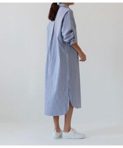 シャツ・ブラウス | 秋服　レディース　秋　ファッション　ロングシャツ ワンピース シャツワンピース ロングワンピース 長袖 20代30代 ゆったり ストライプ 体型カバー