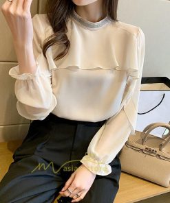 シャツ・ブラウス | ハイネック カフス オフィスカジュアル オケージョン シンプル レディース 春 韓国 ファッション 立ち襟 カジュアル エレガント 通勤OL 優雅 オシャレ 上品 細身