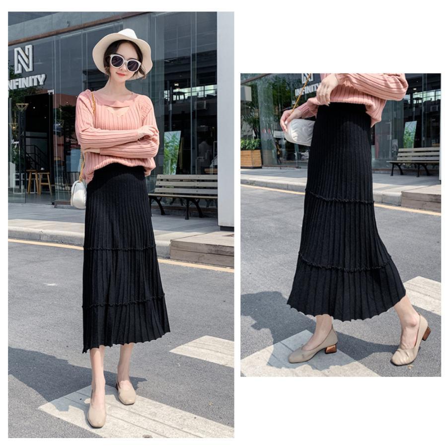 フレアスカート | カジュアル Aラインスカート ボトムス ティアードスカート レディース ニットスカート プリーツスカート体型カバー 着やせ ウエストゴム
