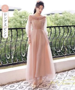 大人 | パーティードレス 結婚式 服装 ドレス フォーマル ワンピース 韓国 ロング丈 体型カバー 顔合わせ お呼ばれ 20代 謝恩会 袖あり 同窓会 40代 披露宴 成人式