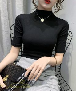 ｔシャツ・カットソー | 秋Tシャト トップス コットン カジュアルTシャツ レディース ハイネック おしゃれ Tシャツ Tシャツ 日常感 大きいサイズ 7色展開 上品 5分袖 秋服 ゆったり