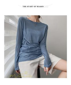 tシャツ・カットソー | Tシャツ Tシャツ レディース 無地 長袖 トップス カジュアルTシャツ おしゃれ クルーネック 秋服 夏秋 インナー 日常感 大きいサイズ 薄手 タック ゆったり 上品