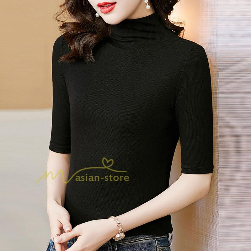 tシャツ・カットソー | トップス カットソー インナー Tシャツ レディース 五分袖 春 カジュアル おしゃれ 女性用 シンプル 着痩せ 20代30代40代50代 ホワイト ブラック 夏物 無地