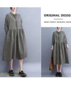 ミディアム | ワンピース ゆるワンピース レディース チェック柄 ゆったり 秋コーデ 着痩せ 体型カバー 可愛い 長袖ワンピース 大きいサイズ ポケット ひざ丈