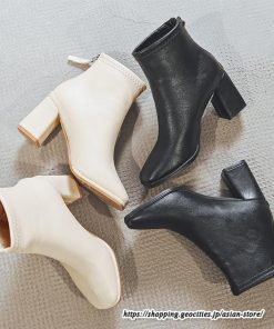 ショートブーツ | レディース 裏起毛あり 裏起毛なし スクエアトゥ ブーツ チャンキーヒール 太ヒール 後ろファスナー ミドルヒール 大人 靴 シューズ 黒ブーツ