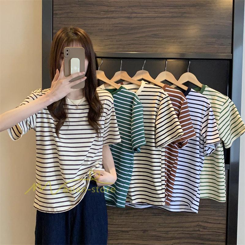 tシャツ・カットソー | Tシャツ レディース 春夏 トップス カットソー 半袖 シャツ ストライプ柄 20代30代40代50代 カジュアル お出かけ 上品 韓国ファッション 着回し 着痩せ 快適