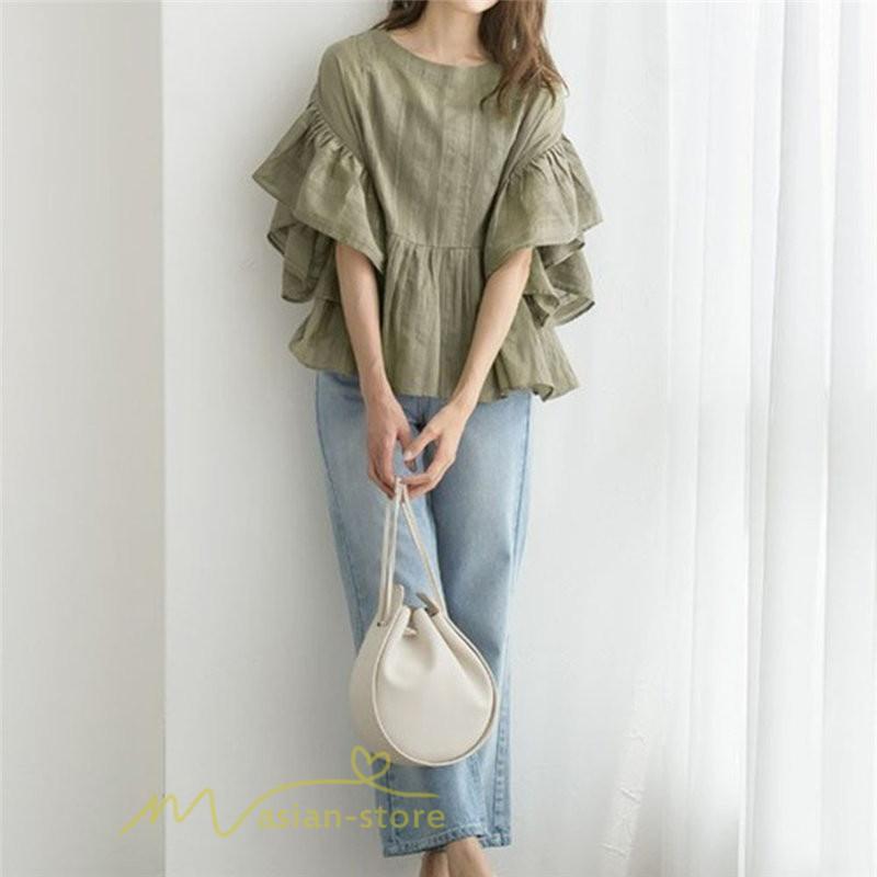 シャツ・ブラウス | シャツ ブラウス レディース きれいめ 春秋 40代 30代 韓国風 フレア 通勤 女性 服装 スーツ 大人 無地 着痩せ オフィスカジュアル 半袖ブラウス 上品 春夏