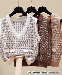 ベスト | ニットレディース トップス Vネック タンクトップ ノースリーブ 袖なし インナー ニット 女ニット 20代30代 重ね着風 レイヤード風 セーター