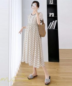 ワンピース | マタニティレディース 着痩せ ドット柄 Aライン半袖 ゆったり マタニティウェア 上品 産前 サマー おしゃれ お出かけ 妊婦服