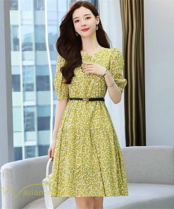 ミディアム | Aラインワンピース 膝丈 花柄 ワンピース ミディアムワンピース 5分袖 韓国風 エレガント カジュアルワンピース サマーワンピース 通勤通学 上品 おしゃれ 上品