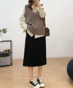 ニット・セーター | リブニットベスト レディース Vネック