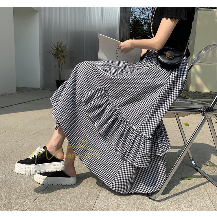 スカート | プリーツロング 春 夏 秋 マキシ 大きいサイズ フレアマキシプリーツ チェック柄 通勤通学 20代30代40代 不規則 フレア