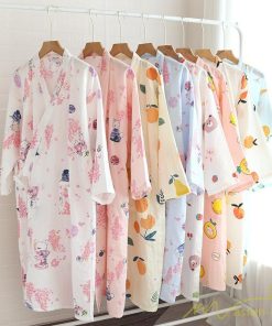 パジャマ　ルームウェア | ルームウェア ネグリジェ パジャマ レディース ダブルガーゼ 綿100% ワンピース 長袖 ロング 春 夏 秋 薄手浴衣 バスローブ 花柄 おしゃれ かわいい 寝巻き