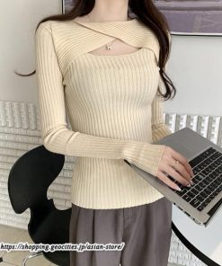 ニット・セーター | カットソー ニット レディース リブニット 長袖 秋冬 春 トップス スリム ストレッチ インナー 無地 長袖ニット プルオーバー 着痩せ 長袖カットソー 通学通勤