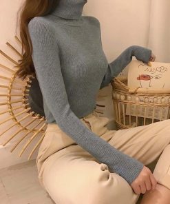 ニット・セーター | リブ ニットトップス タートルネック無地