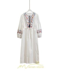 マキシ | ワンピース レディース エスニック風 ボヘミアン ロング丈 ロングワンピース 派手 ゆったり 民族風 長袖 綿麻 リゾート夏 海デート 海外旅行 丸首 秋 高品質