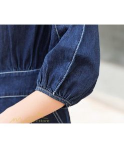 デニムワンピース | レディース デニム ワンピース マーメイド 長袖 秋 5分袖 カジュアル シャツワンピース カジュアル ロング丈 レトロ風 ポケット 着痩せ