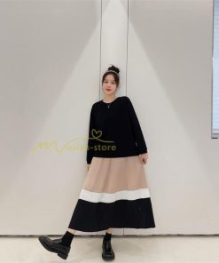 マキシ | 切り替えワンピース ドッキングワンピース 秋 レディース 裾プリーツワンピース ロングワンピース ゆったり 大きいサイズ 長袖 可愛い 秋物 大人 30代50代