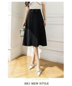 スカート | 無地 膝下 ひざ下 黒 緑 ベージュ ハイウエスト レディース Aライン 着痩せ 脚長効果 通勤 就活 日常 上品 OL エレガント オフィス ビジネス