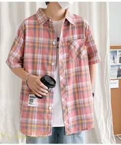 シャツ | ライトアウター 半袖 メンズ 男性着 ポケット おしゃれ 半袖ゆったり ワイド日常感 チェック柄 人気 XXXXL 着回し 上品 大きいサイズ おしゃれ