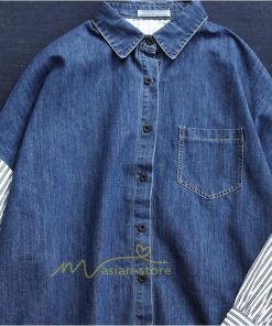 シャツ・ブラウス | デニム風シャツ レディース 異素材切替 シャツブラウス カジュアル 長袖シャツ 春服 胸ポケット トップス ゆったり 20代30代40代50代 おしゃれ 羽織り 通勤通学