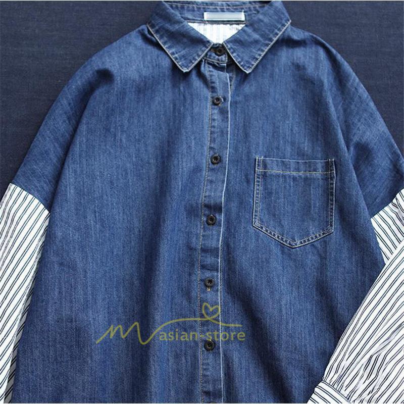 シャツ・ブラウス | デニム風シャツ レディース 異素材切替 シャツブラウス カジュアル 長袖シャツ 春服 胸ポケット トップス ゆったり 20代30代40代50代 おしゃれ 羽織り 通勤通学